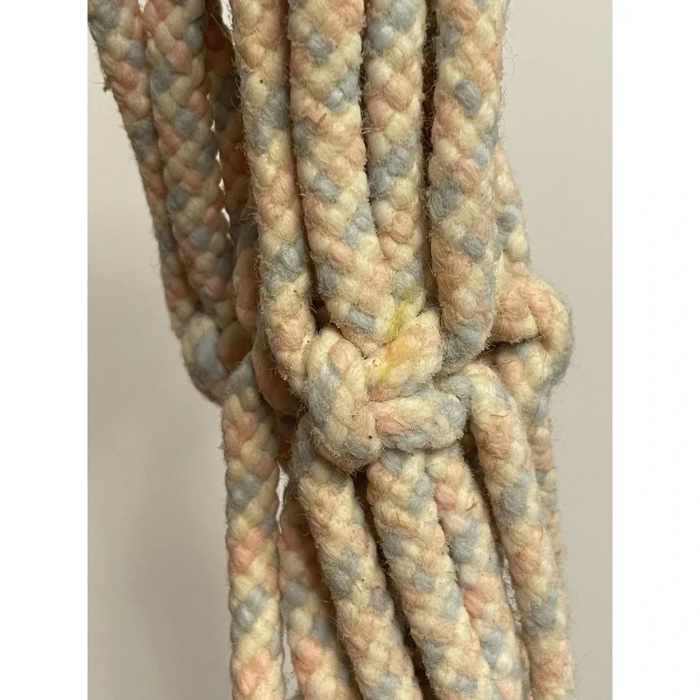 Vintage Macrame Braided Rope Plant Hanger Wooden‎ Beads Boho Hippie Blue Pink